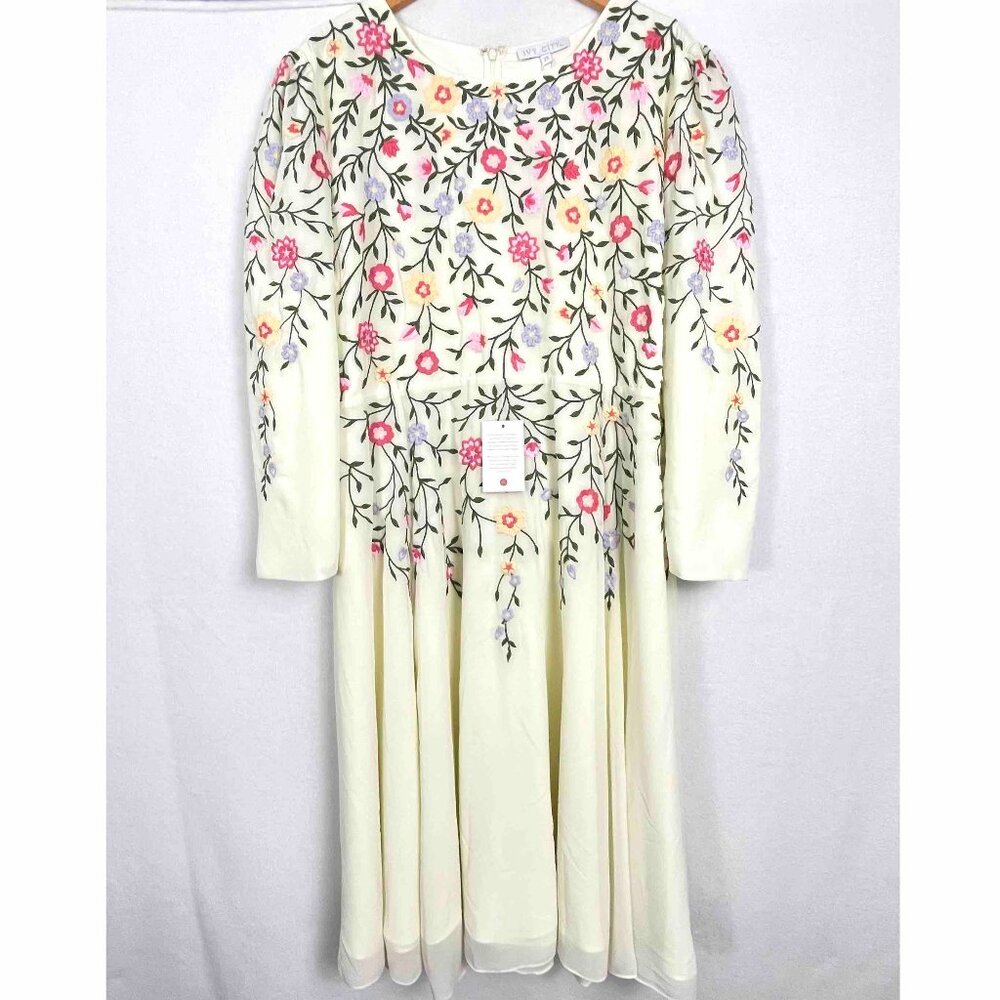 Ivy City NWT Adele Sheer Embroidered Floral Overlay Midi Dress Size 3X - FLAW
